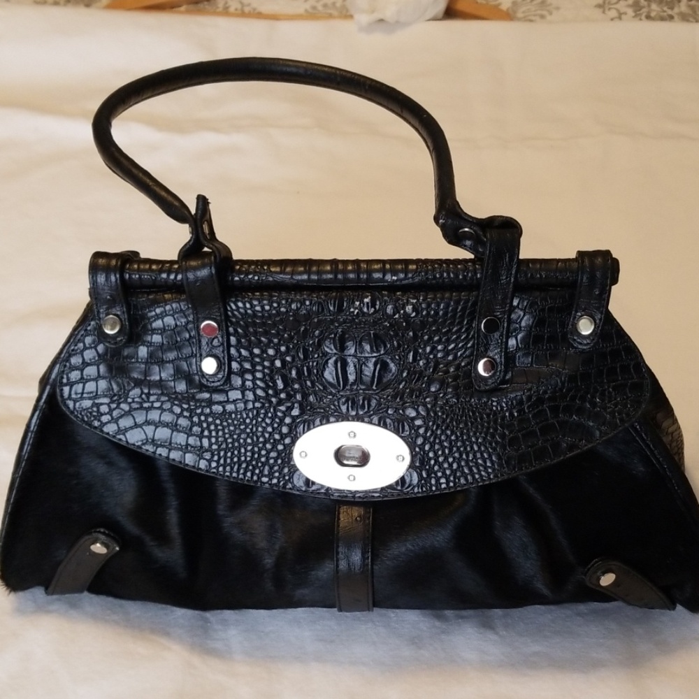 Cleo and Palek Black Leather Satchel Purse